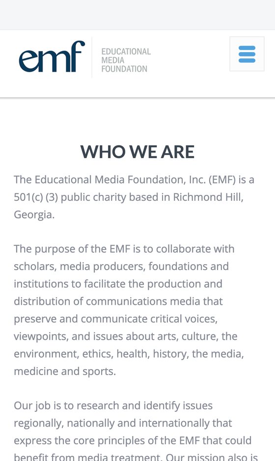 EMF homepage on a phone: Who we are