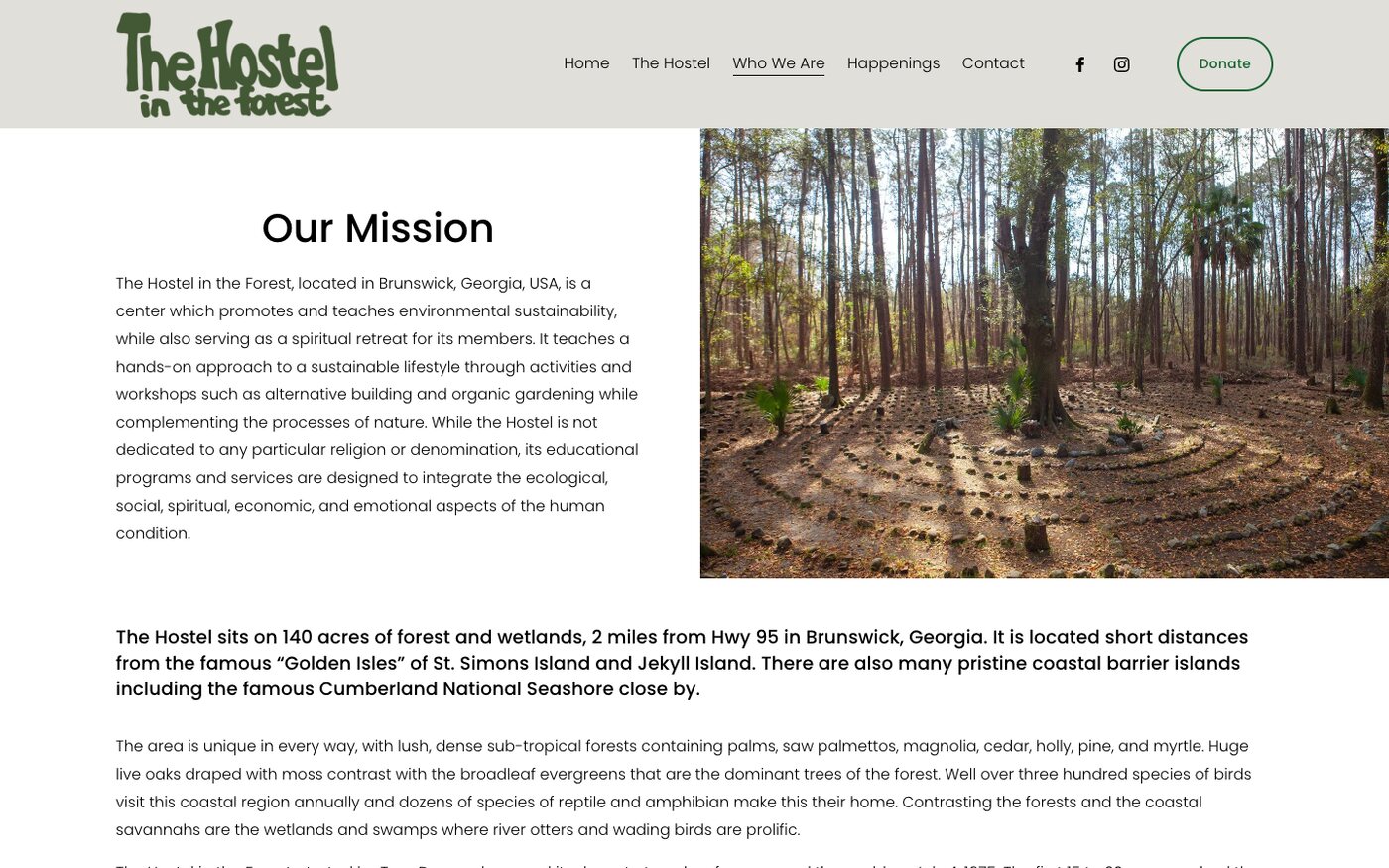 The Mission page beside a photo of the forest