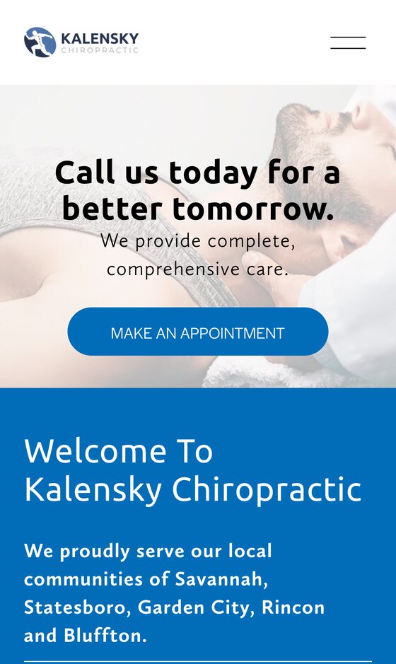 Kalensky Chiropractic homepage on a phone