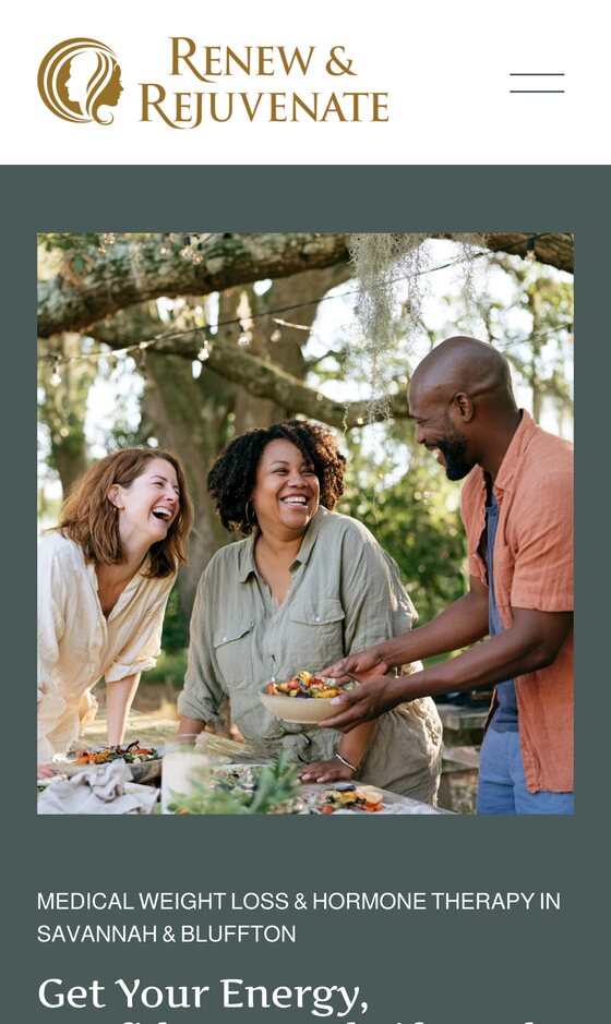 Renew & Rejuvenate homepage on a phone