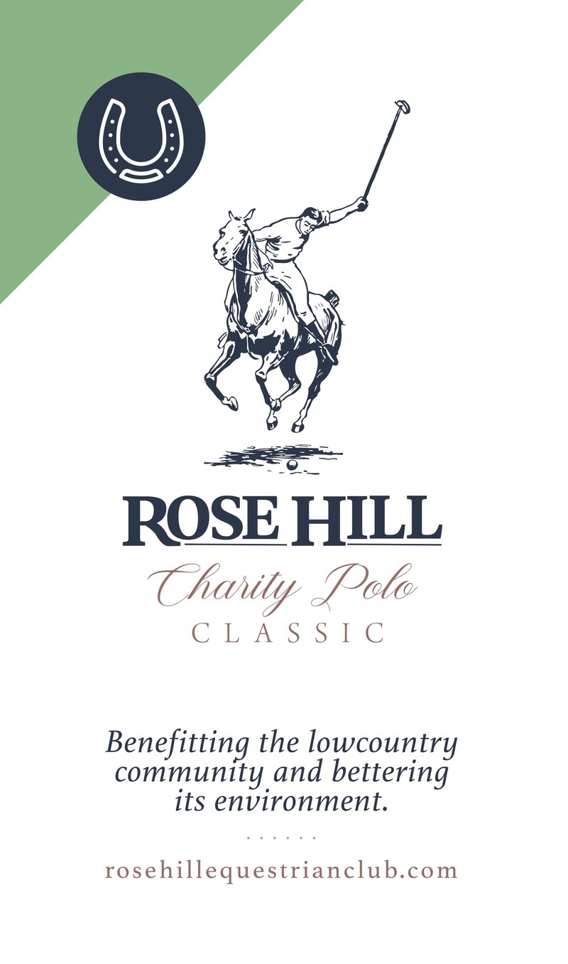 Rose Hill Charity Polo Classic event card with a sketched polo rider