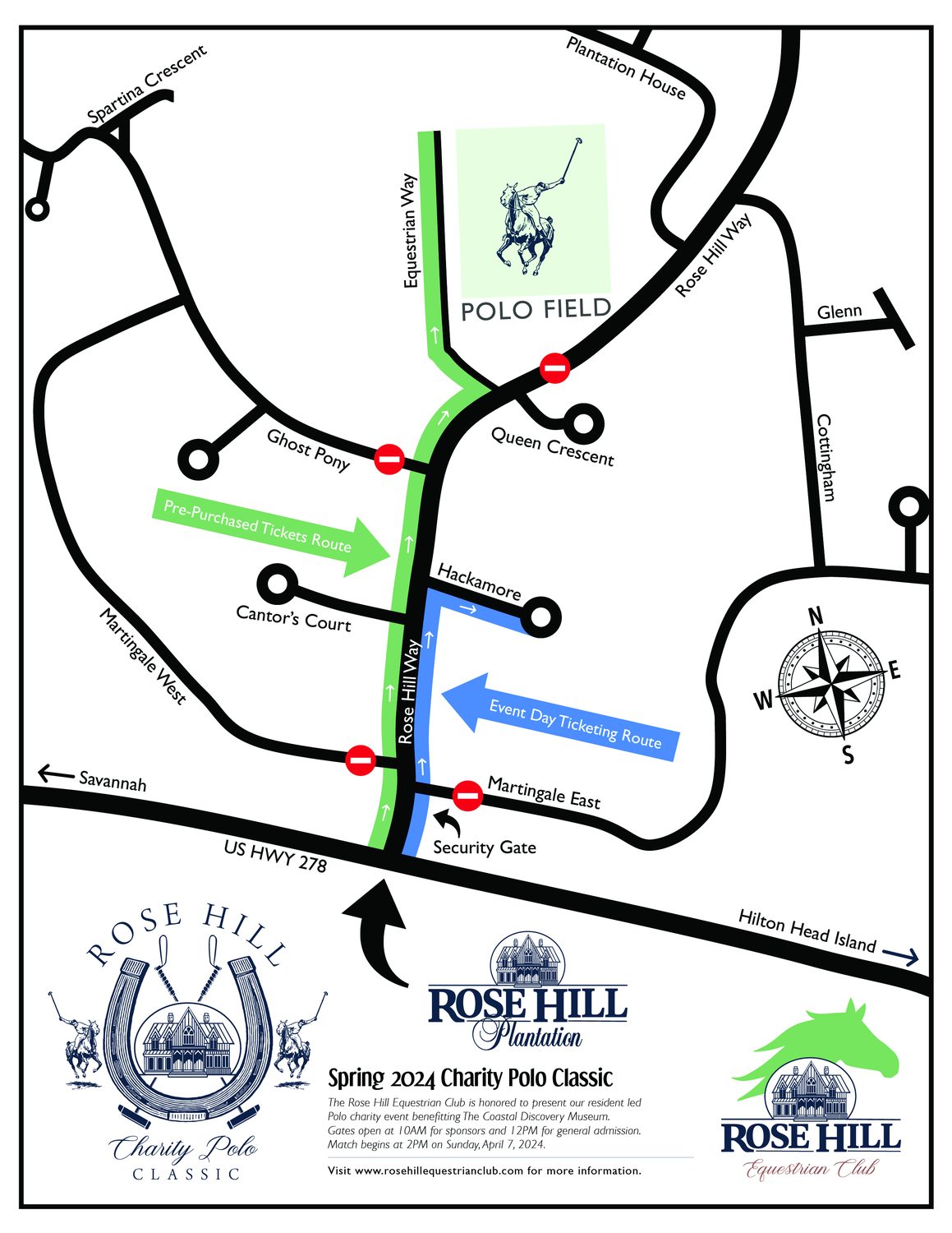 Spring 2024 road map showing ticket routes from the security gate to the polo field