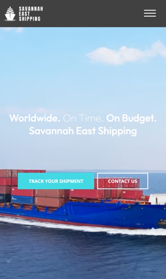 Savannah East Shipping homepage on a phone