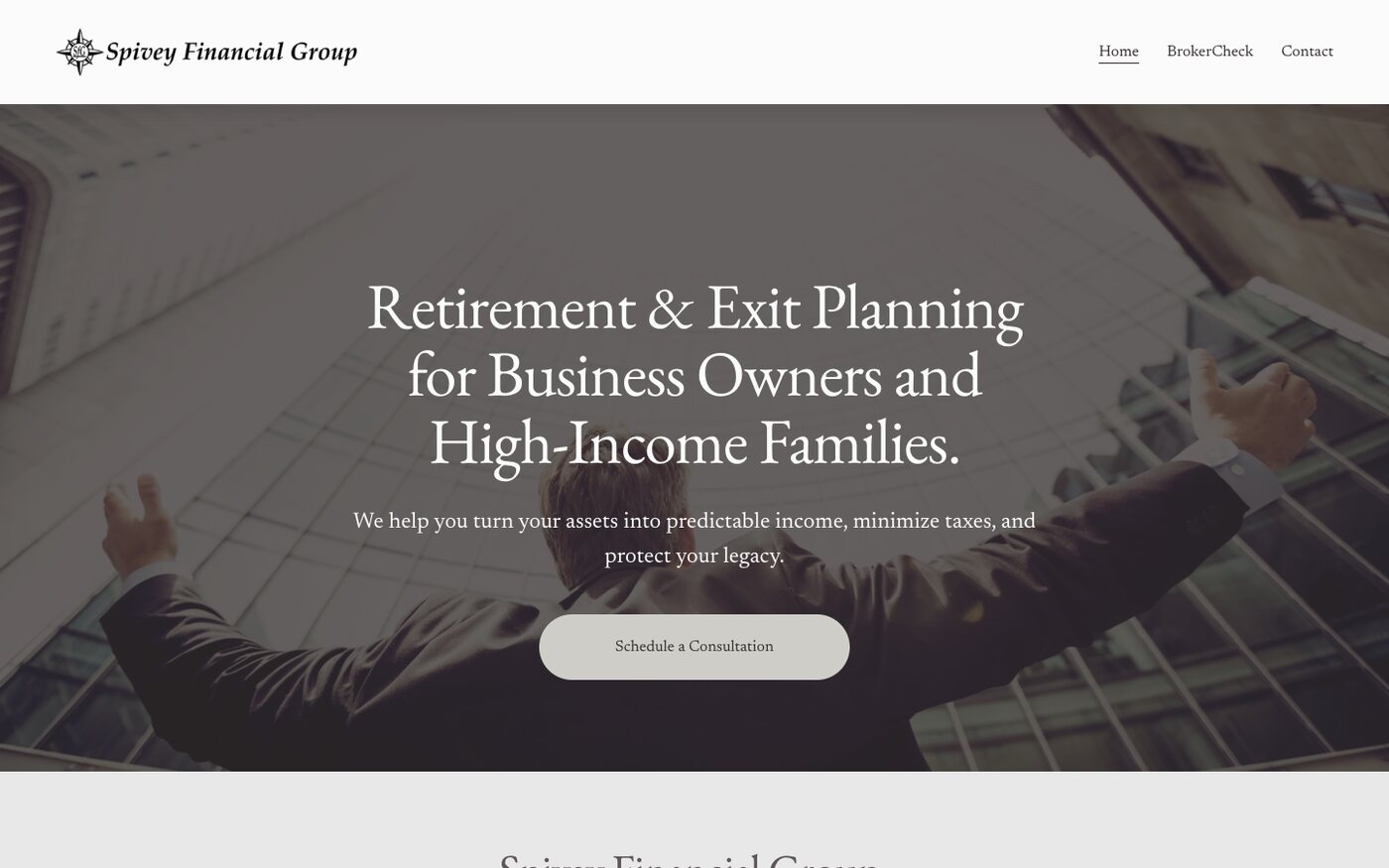 spiveyfinancial.com homepage: Retirement & Exit Planning for Business Owners and High-Income Families