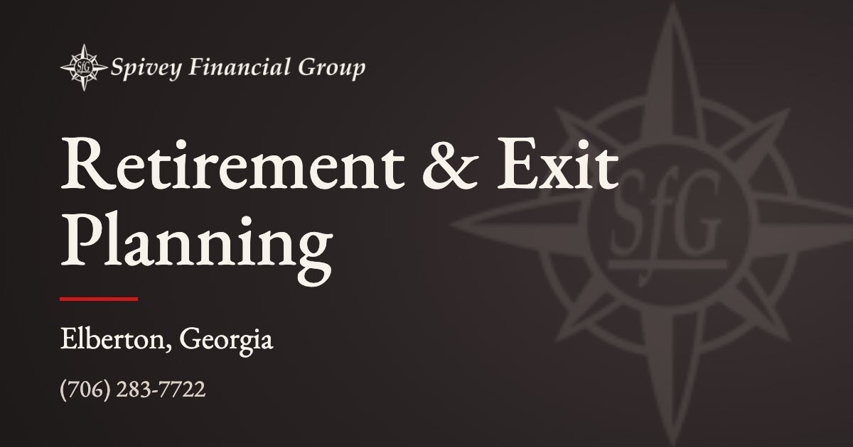 Link preview card for the homepage: Retirement & Exit Planning, Elberton, Georgia, with the office phone number